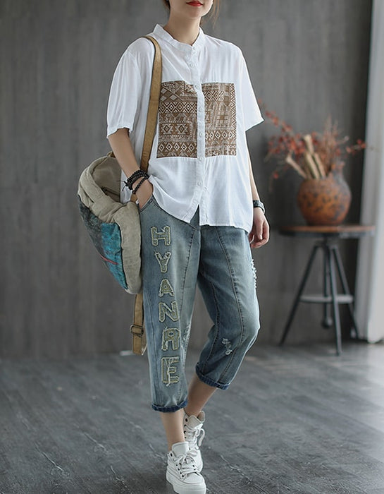 Women's Short-sleeve Linen Shirt Accessories 41.10