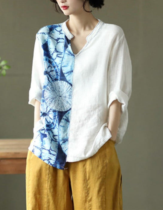 Women's Printed Embroidery Linen Shirt Accessories 41.00