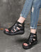 Women's Retro Leather Ankle Strap Sandals Black March Shoes Collection 2022 99.80