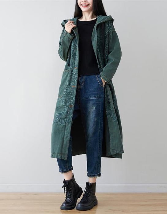 Women's Retro Loose Casual Long Hooded Coat