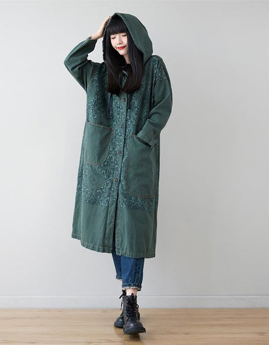 Women's Retro Loose Casual Long Hooded Coat