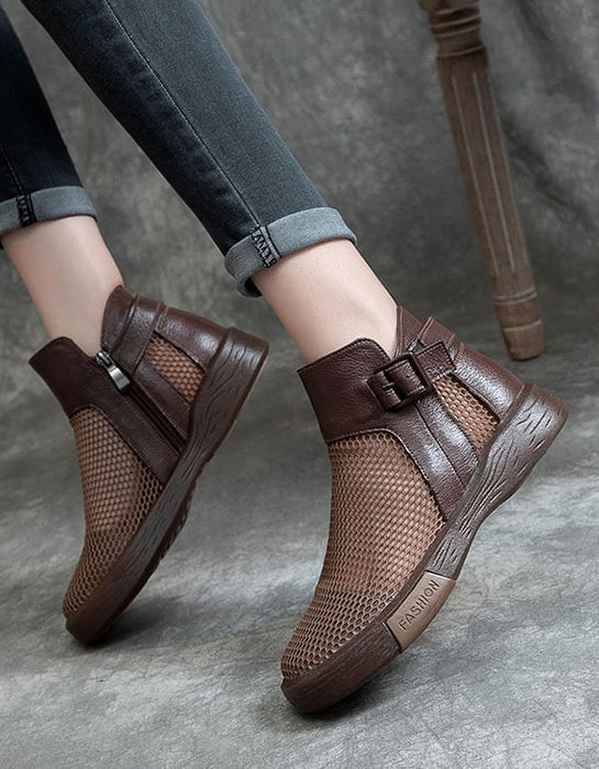 Women's Retro Mesh Leather Sandals Boots