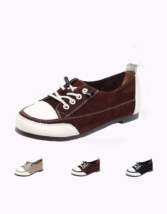 Women's Round Head Casual Leather Sneakers