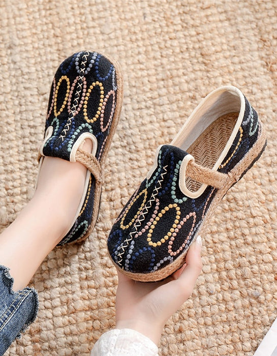 Women's Round Head Handmade Embroidery Shoes
