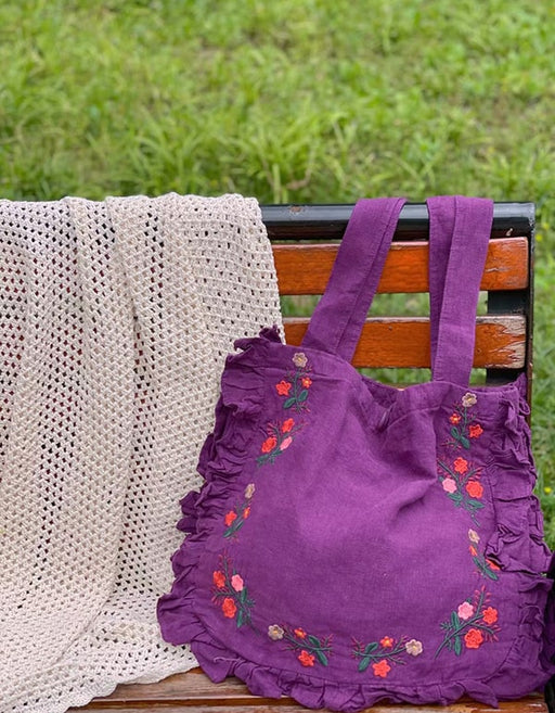 Women's Ruffle Linen Embroidery Shoulder Bag Accessories 59.20