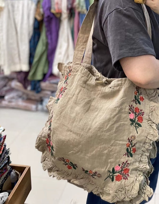 Women's Ruffle Linen Embroidery Shoulder Bag Accessories 59.20