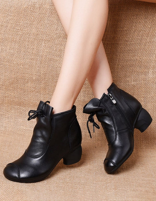 Women's Soft Leather Retro Chunky Boots June Shoes Collection 2021 86.66
