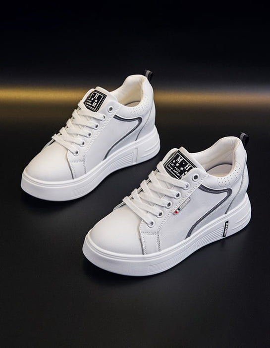 Women's Casual White Leather Sneakers — Obiono