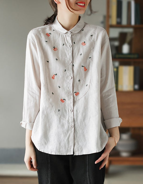 Women's Spring Shirt Linen Embroidery Shirt Accessories 40.60