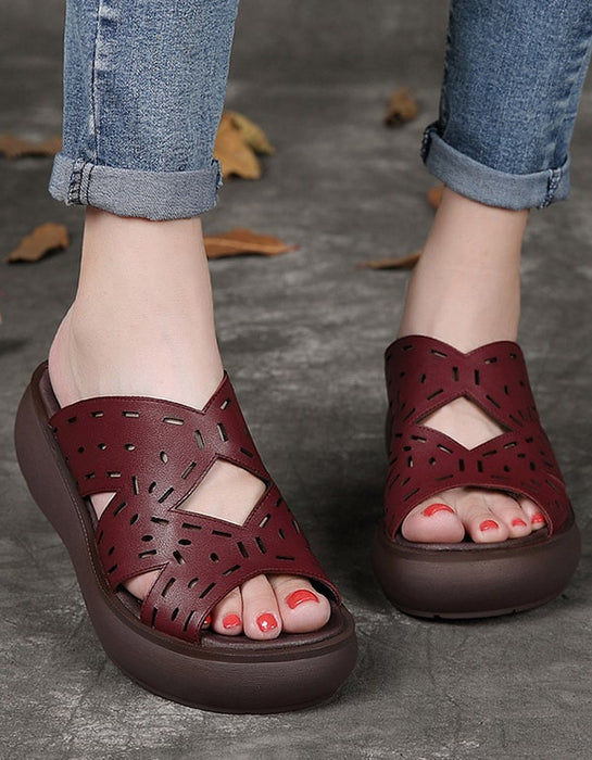Women's Summer Leather Retro Wedge Slippers