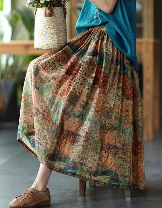 Women's Summer Linen Floral Skirt Accessories 53.50