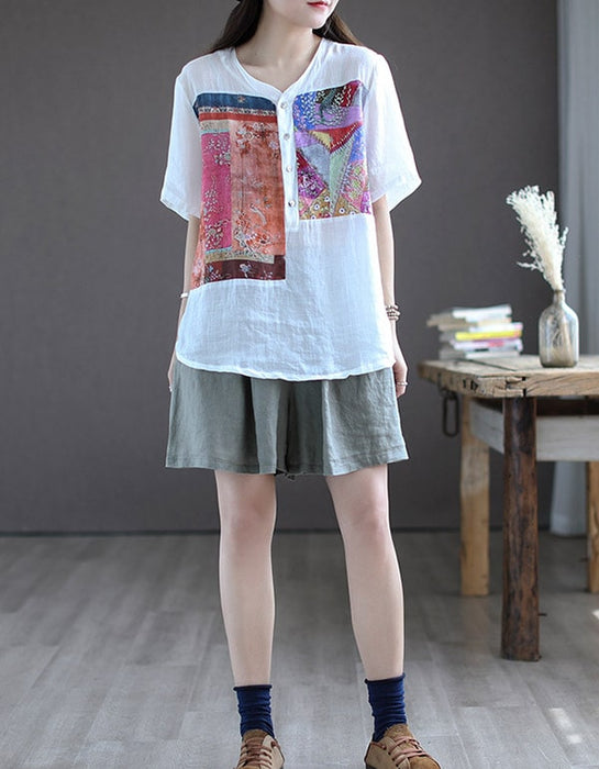 Women's Summer Printed Linen Loose Shirt New arrivals Women's Clothing 42.80