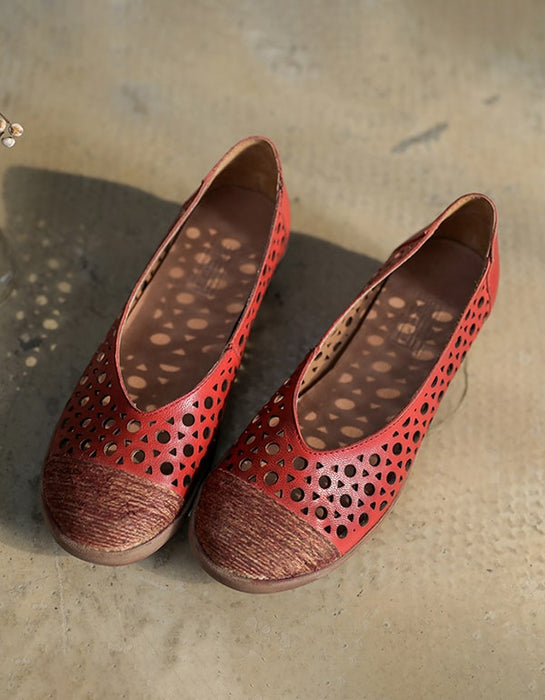 Women's Thick-heel Hollow Handmade Retro Flats