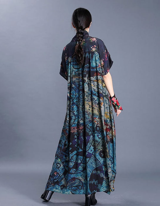 Women's V-neck Printed Vintage Maxi Dress