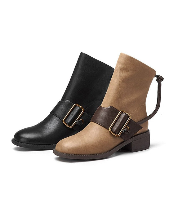 Women's Wide Leather Buckle Ankle Boots