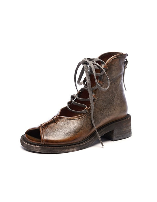 WomensRetroLeatherHandmadeCrossstrapFishToeSandals