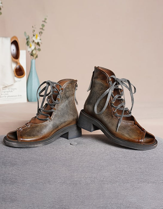 WomensRetroLeatherHandmadeCrossstrapFishToeSandals