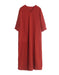 Womens V-neck Loose Linen Dress Red New arrivals Women's Clothing 67.00