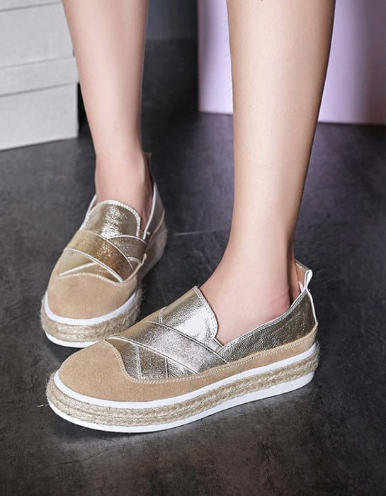 Woven Casual Suede Silver Fashion Thick Heel Shoes