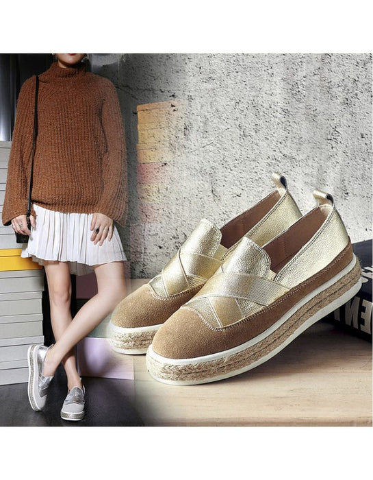 Woven Casual Suede Silver Fashion Thick Heel Shoes
