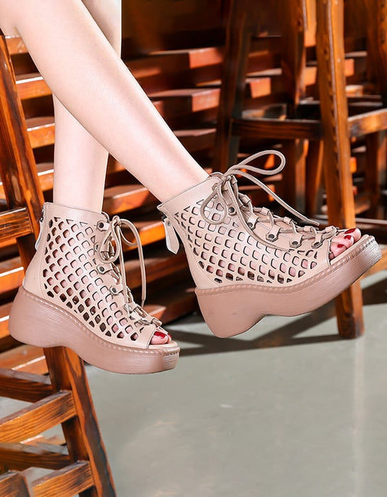 Open Toe Lace-up Wedge Summer Ankle Sandals