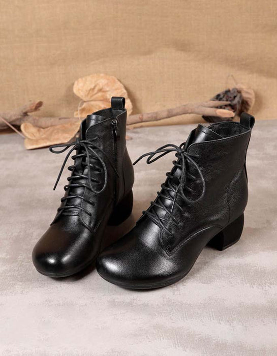 Retro Leather Lace-up Chunky Heels Boots Feb Shoes Collection 2022 94.00