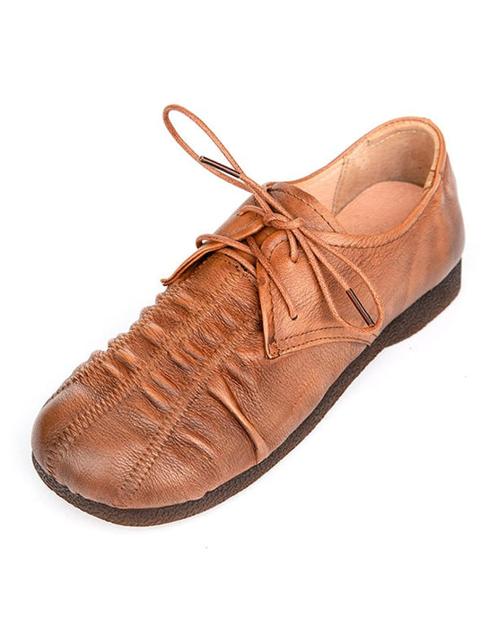 Handmade Pleated Lace Up Retro Flat Shoes