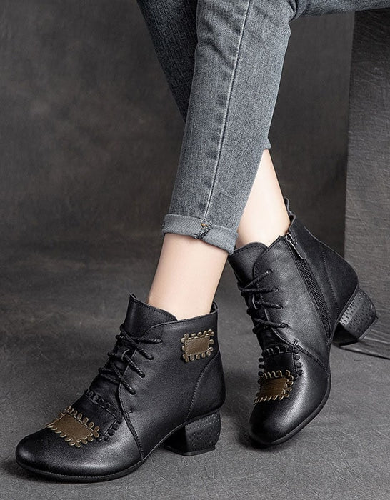 Handmade Retro Leather Patch Chunky Boots Dec Shoes Collection 2021 88.50