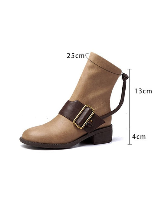 Women's Wide Leather Buckle Ankle Boots