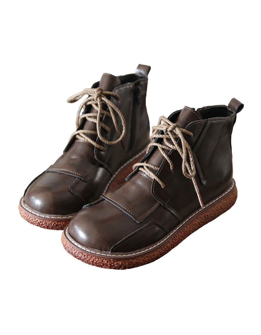 Retro Leather Thick Heel Non-Slip Ankle Boots — Obiono