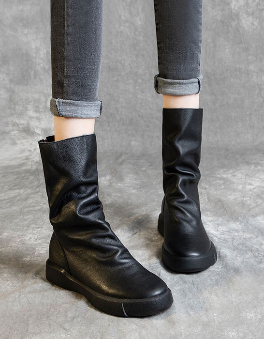 Handmade Soft Leather Mid-Calf Winter Boots 34-43 — Obiono