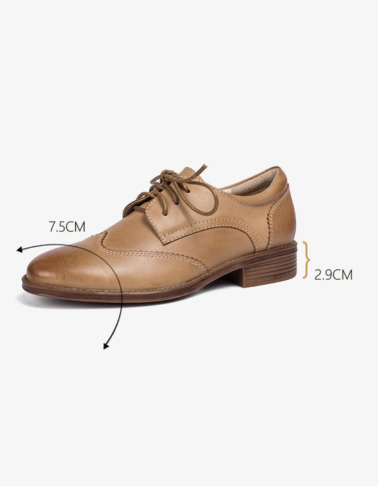 Handmade Genuine Leather Lace Up Oxford Shoes Women 35-41 37 / Brown Handmade Genuine Leather Lace Up Oxford Shoes Women 35-41 37 / Brown