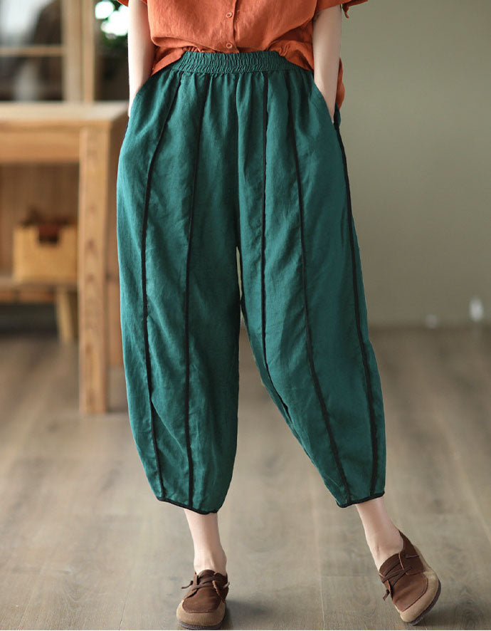 Vintage Hemmed Striped Linen Bloomers Pants — Obiono