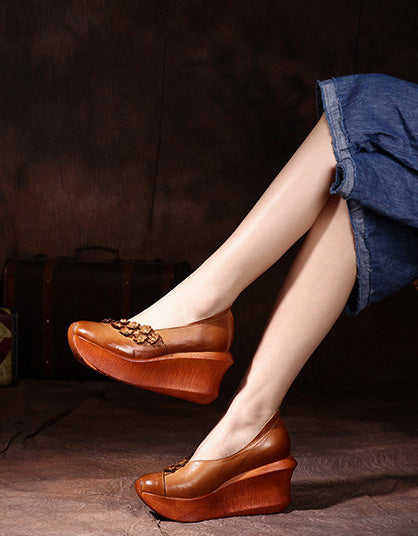Handmade Leather Vintage Wedge Shoes for Women Feb Shoes Collection 2023 108.00