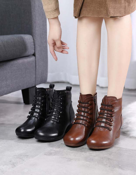 Autumn Winter Retro Leather Comfy Women Chunky Boots Oct New Trends 2020 85.00