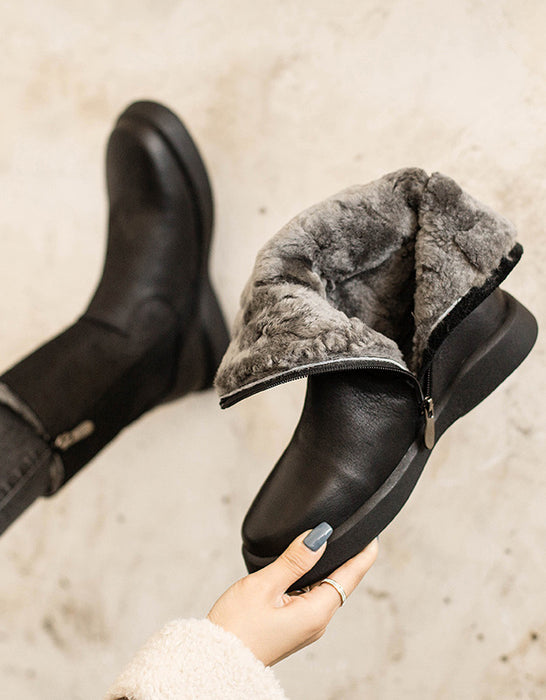 Real Leather Waterproof Winter Fur Boots - Main Image