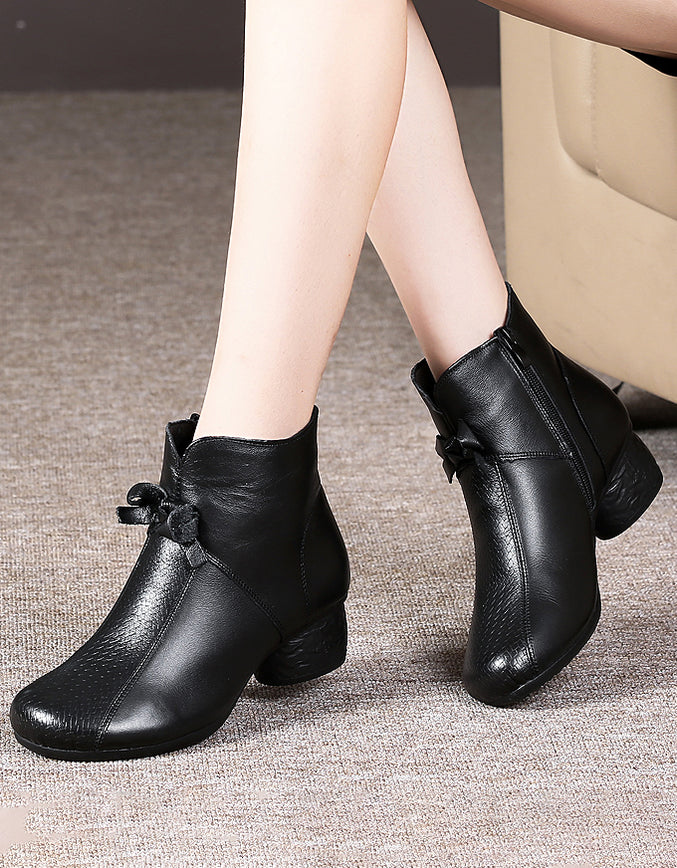 Spring Retro Bow-Knot Chunky Heel Boots — Obiono