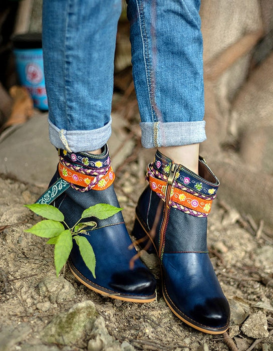 Vintage Fashion Ethnic Style Buckle Ankle Boots