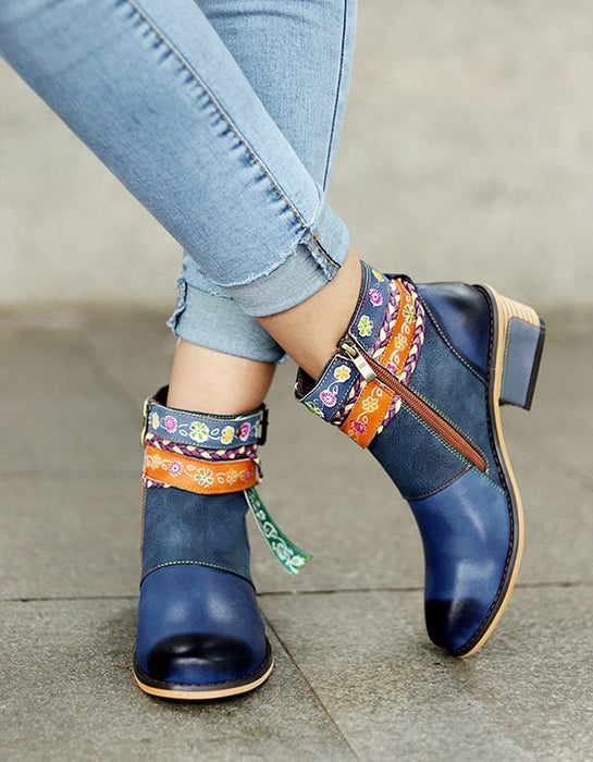 Vintage Fashion Ethnic Style Buckle Ankle Boots