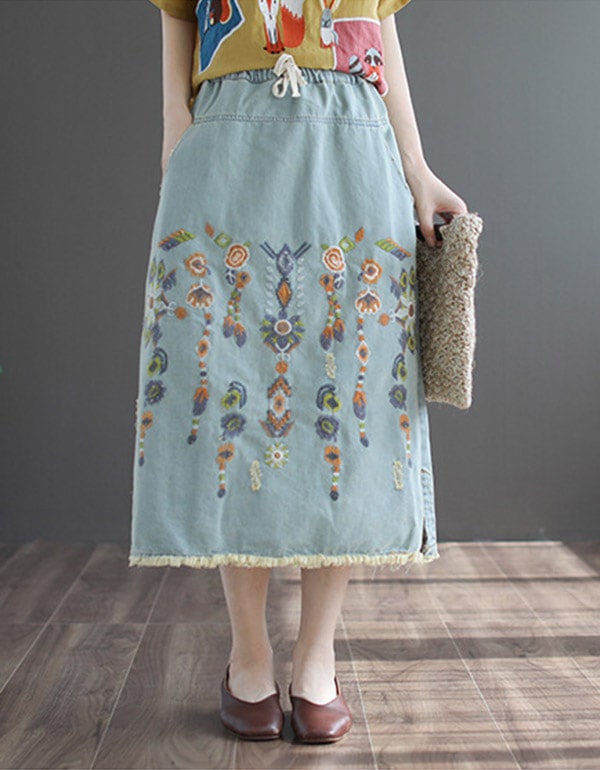 Women's Retro Embroidery Denim Skirt — Obiono