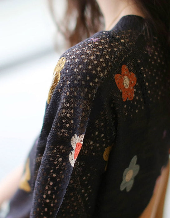 Blusa de punto de manga corta con estampado retro de verano