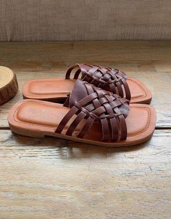 Vintage Leather Summer Woven Slides